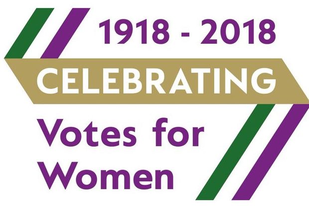 Centenary logo to which says "Celebrating votes for women"