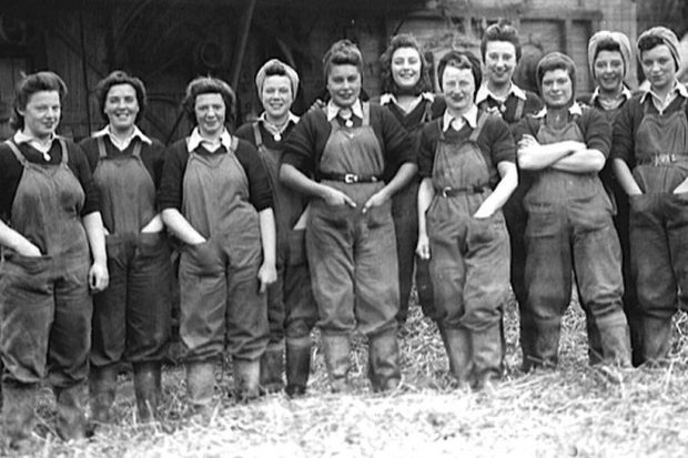 Pictures of the land army on a farm